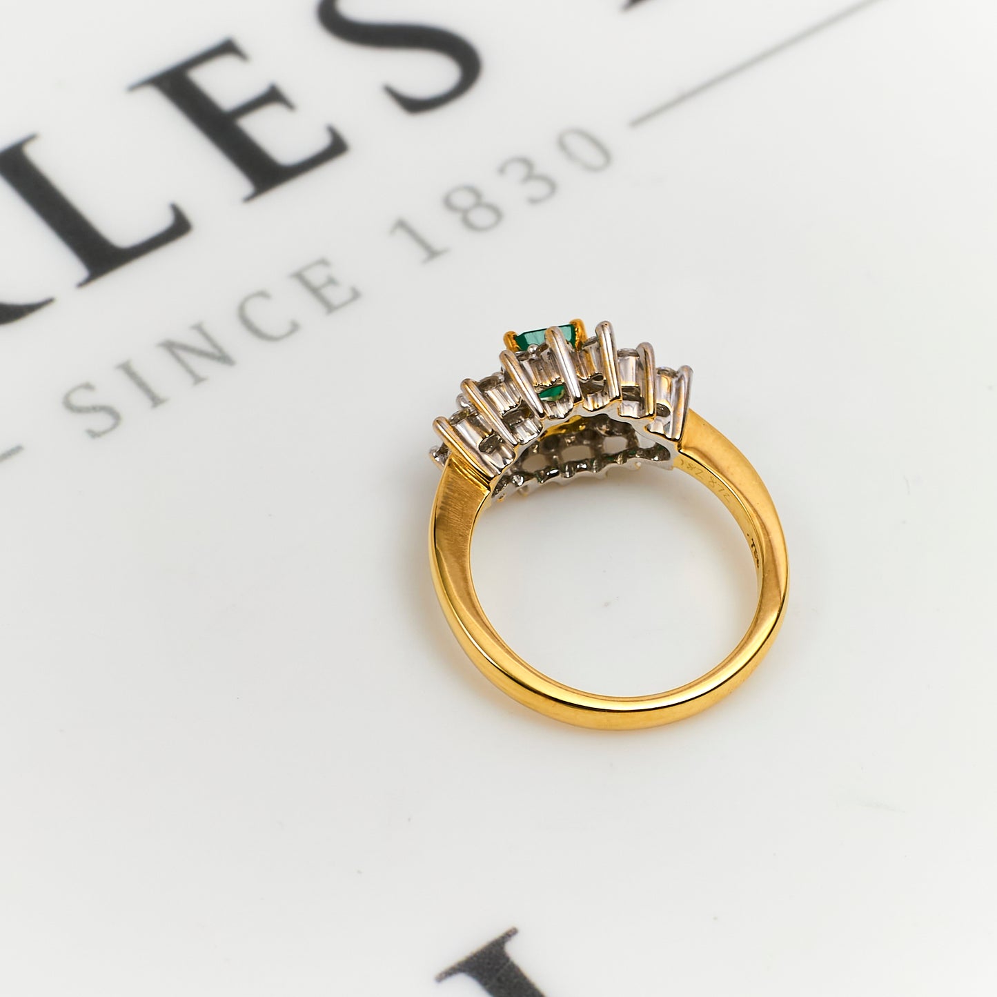 Pre-Owned 18ct Gold Rectangle Emerald & Diamond Cluster Ring