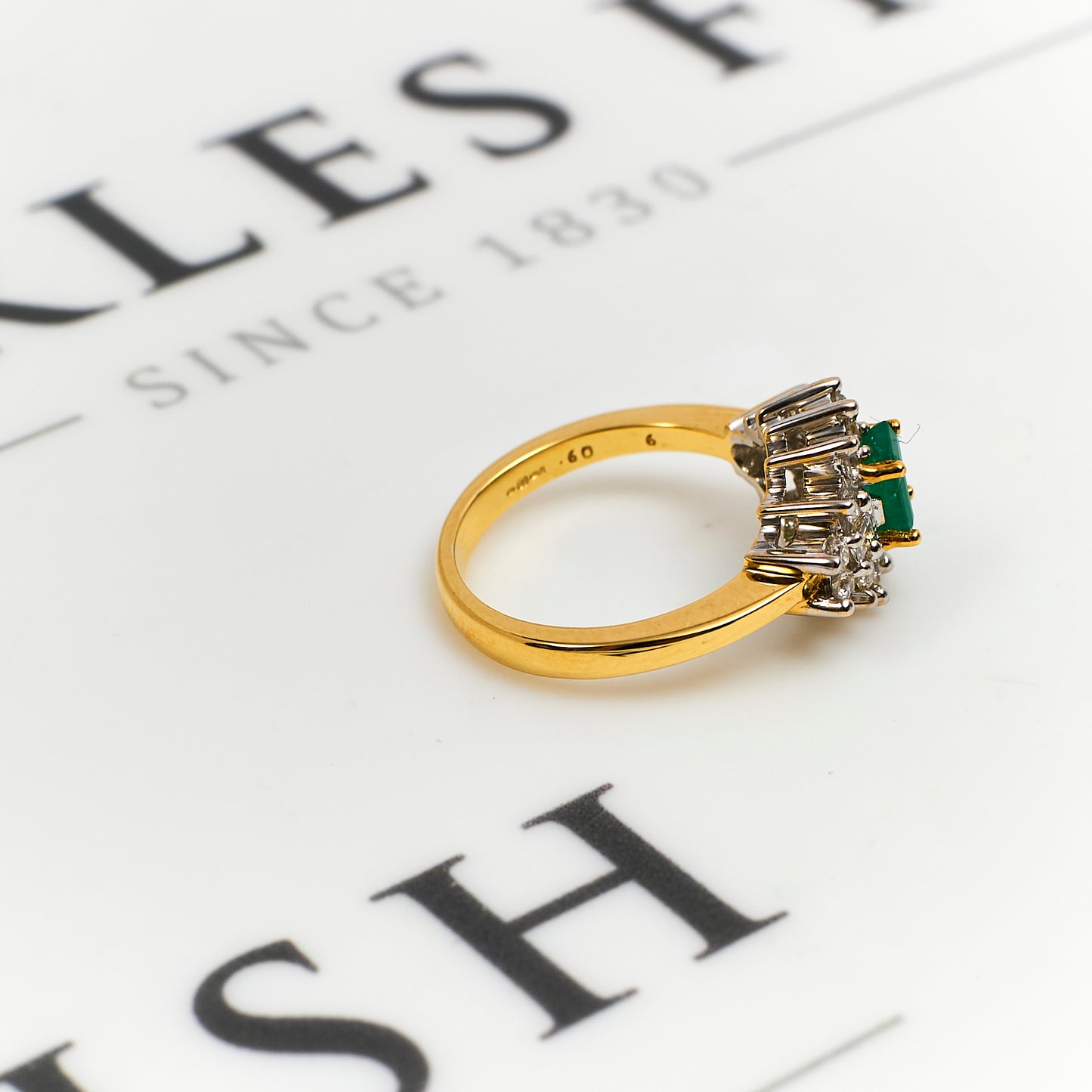 Pre-Owned 18ct Gold Rectangle Emerald & Diamond Cluster Ring