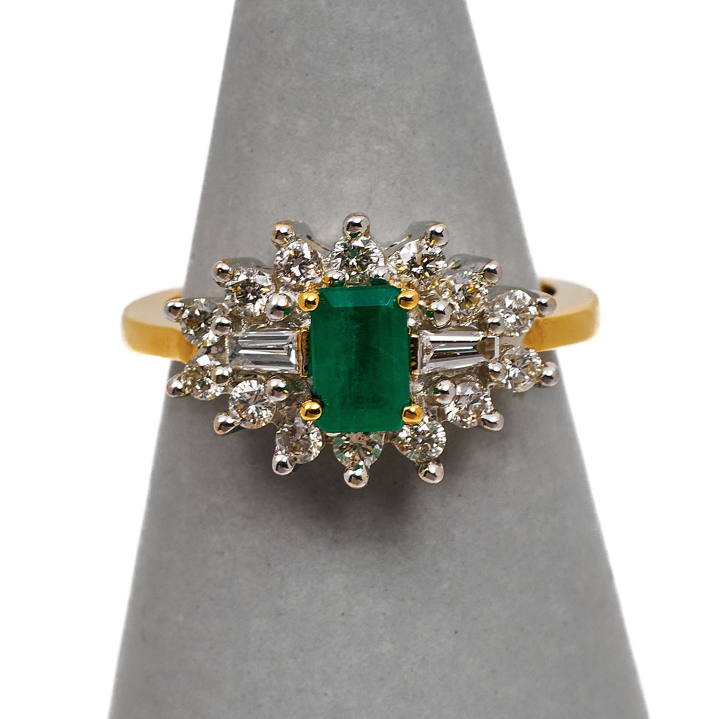 Pre-Owned 18ct Gold Rectangle Emerald & Diamond Cluster Ring