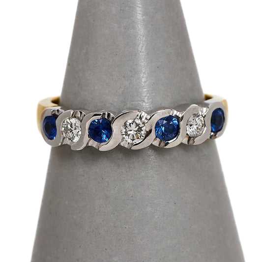 Pre-Owned 18ct Gold Diamond & Sapphire Ring Size P