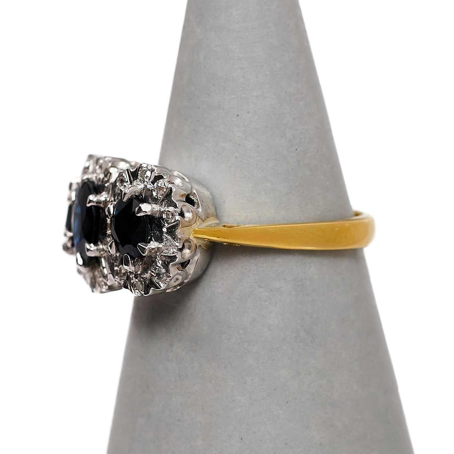 Pre-Owned 18ct Gold 3 Sapphire & Diamond Cluster Ring Size K