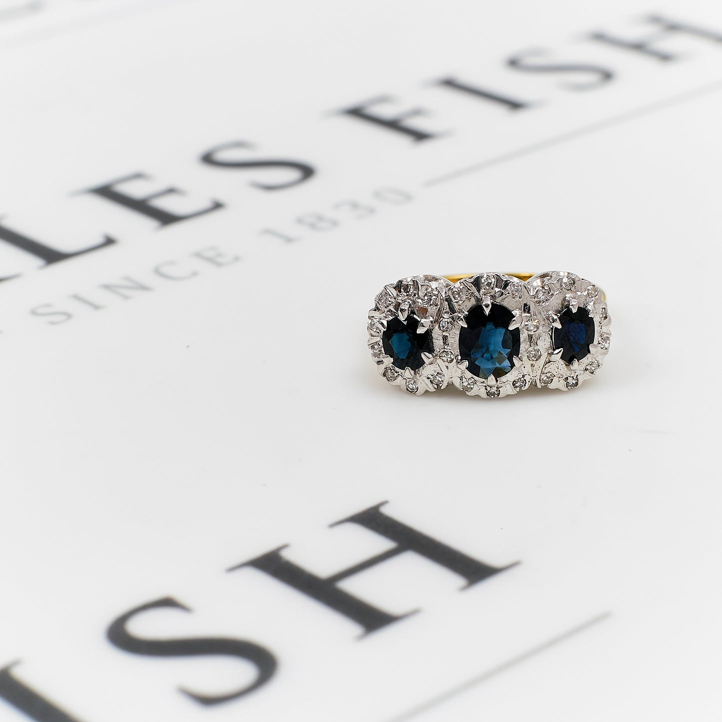 Pre-Owned 18ct Gold 3 Sapphire & Diamond Cluster Ring Size K