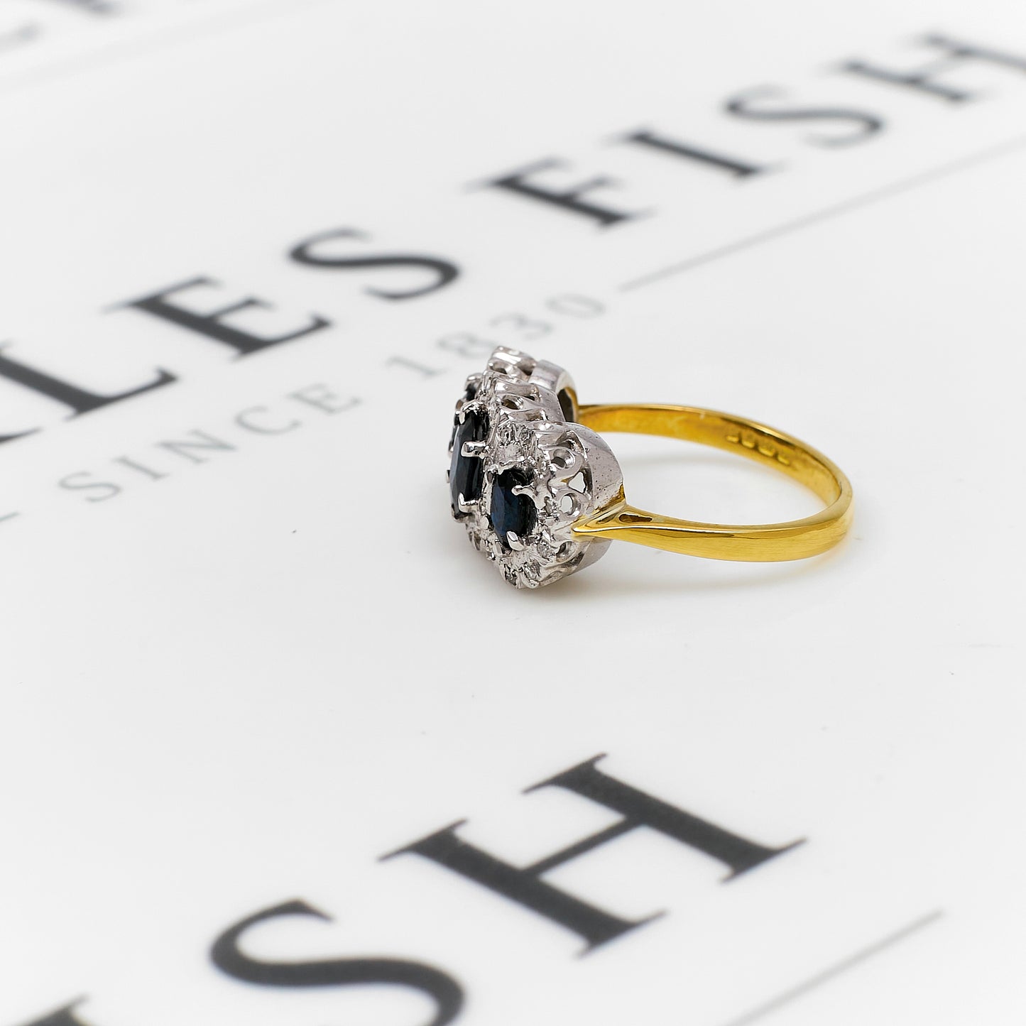 Pre-Owned 18ct Gold 3 Sapphire & Diamond Cluster Ring Size K