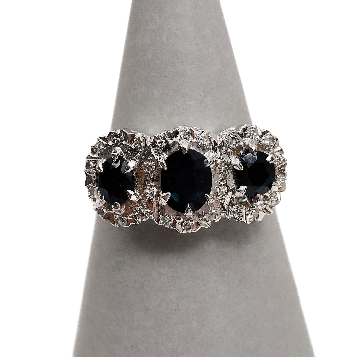 Pre-Owned 18ct Gold 3 Sapphire & Diamond Cluster Ring Size K