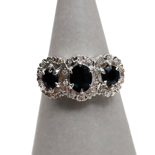 Pre-Owned 18ct Gold 3 Sapphire & Diamond Cluster Ring Size K