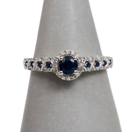 Pre-Owned 18ct White Gold Sapphire & Diamond Cluster Ring
