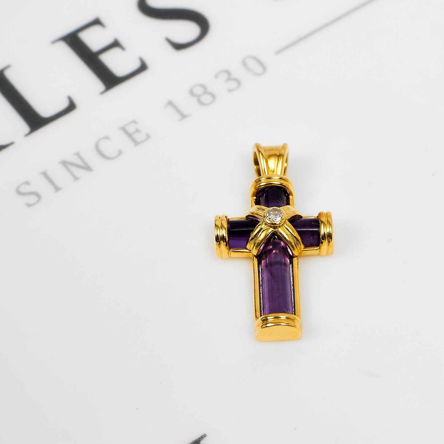 Pre-Owned 18ct Gold Diamond & Amethyst Cross Pendant
