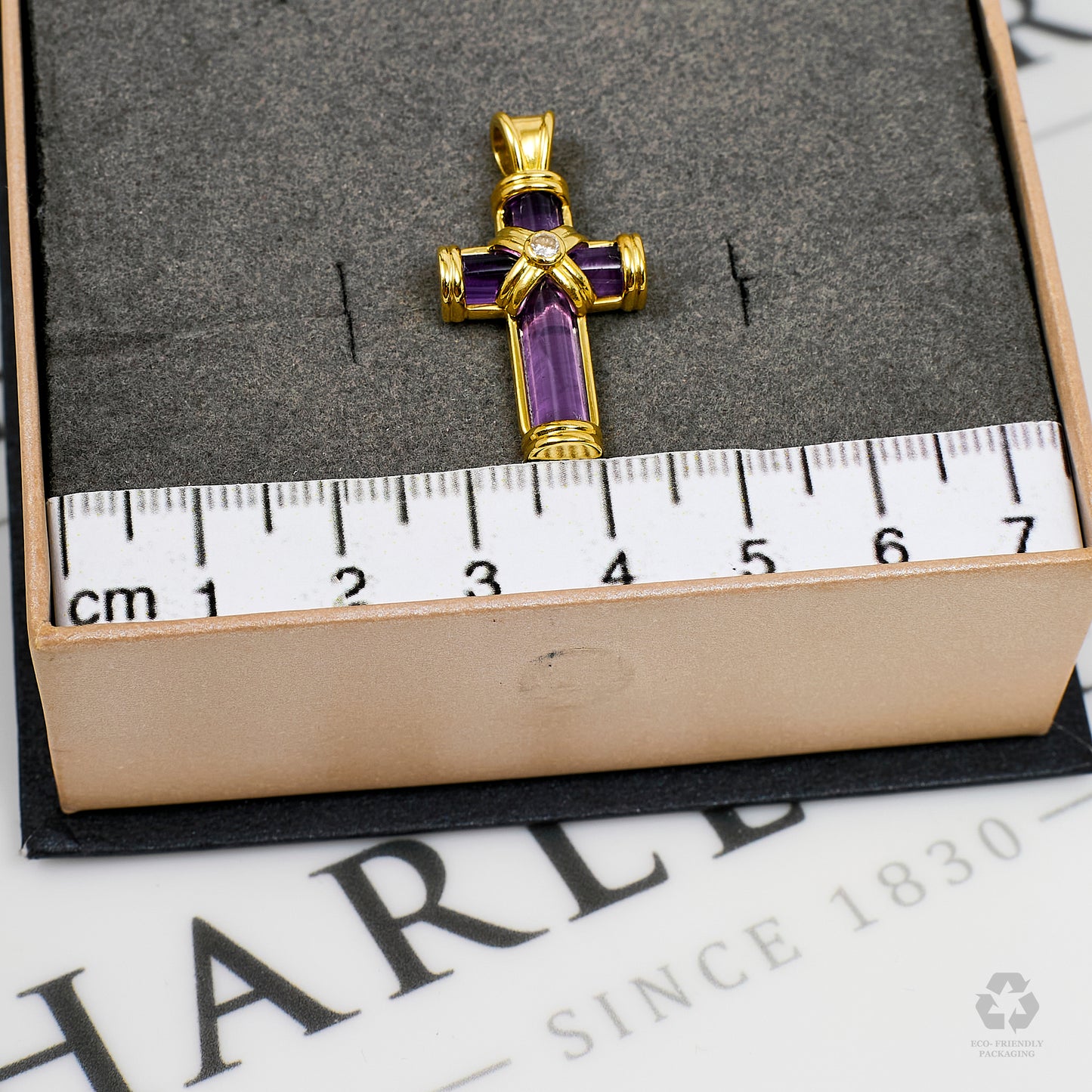 Pre-Owned 18ct Gold Diamond & Amethyst Cross Pendant