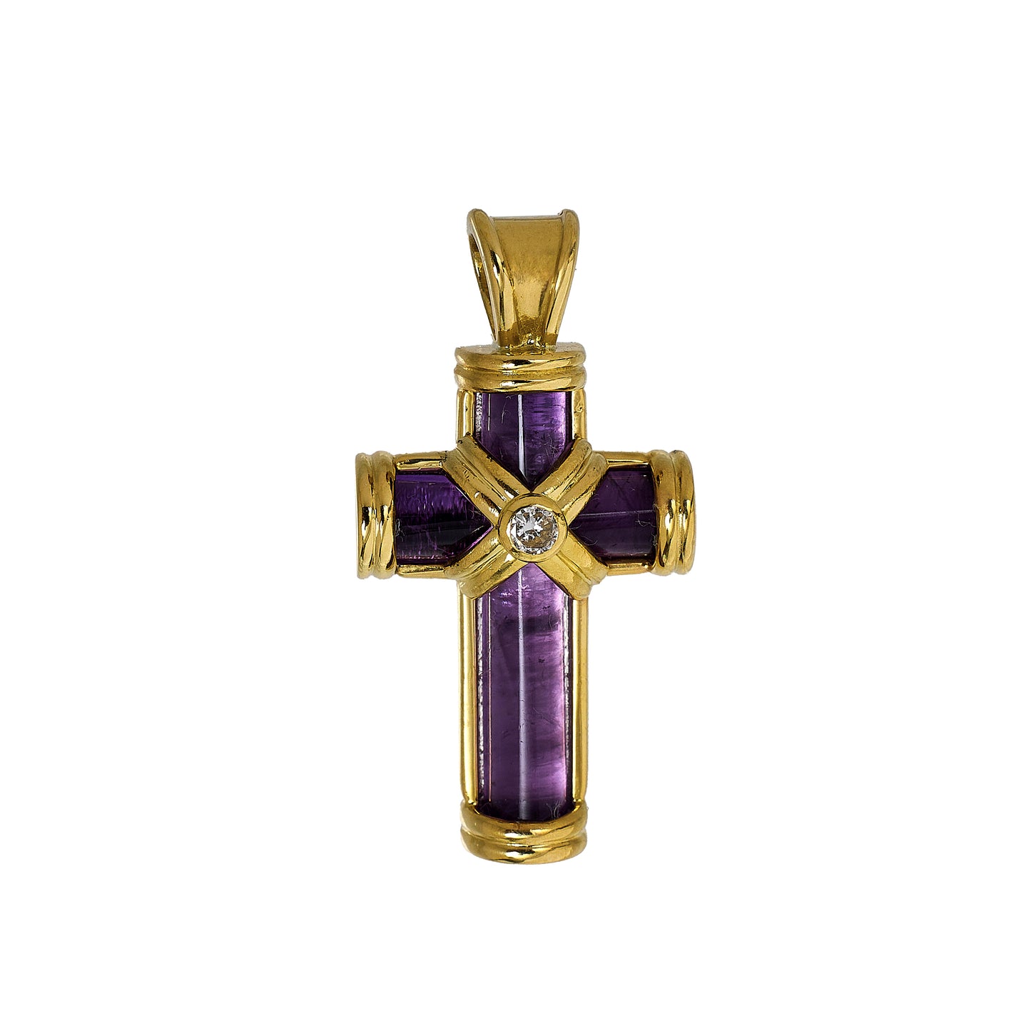 Pre-Owned 18ct Gold Diamond & Amethyst Cross Pendant