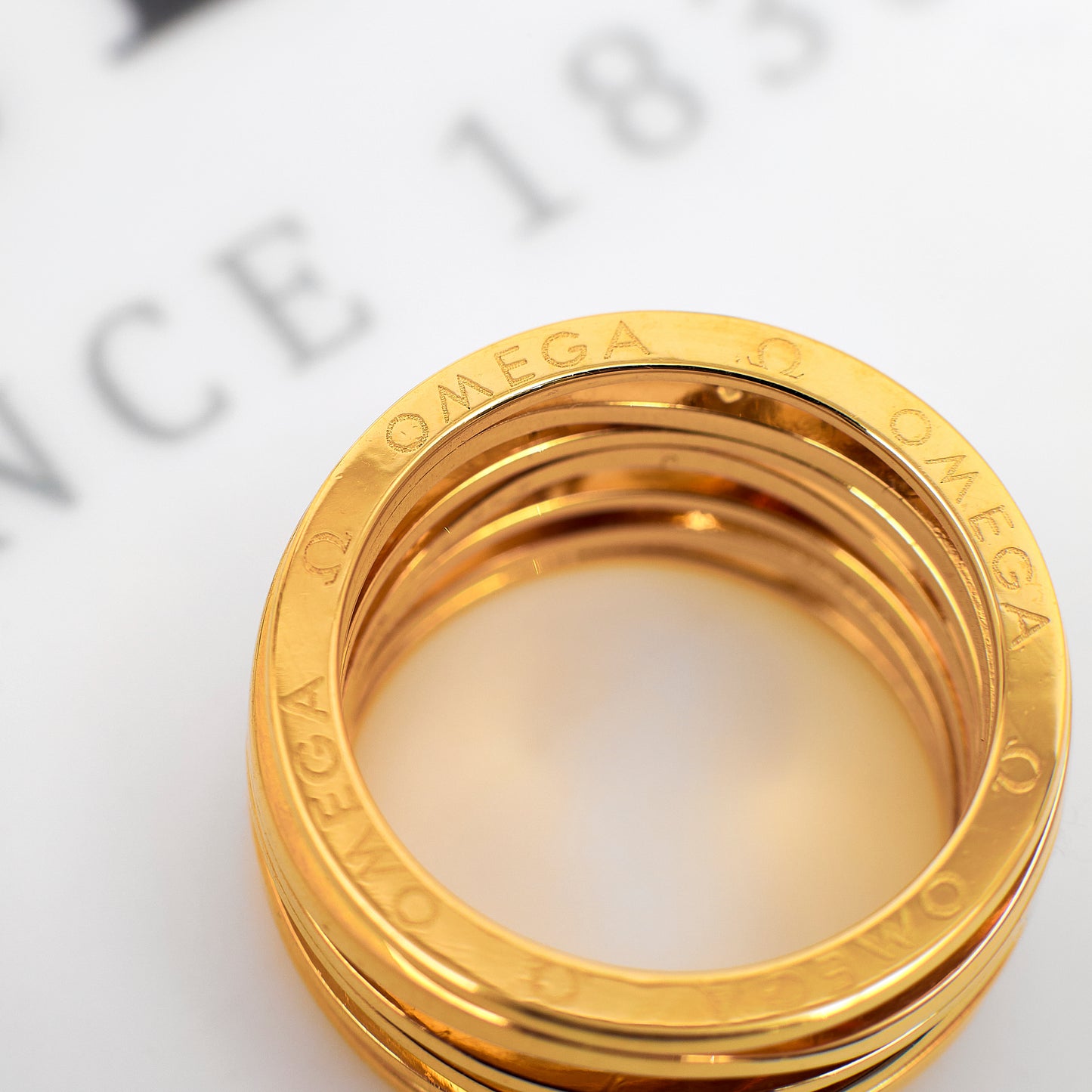 Pre-Owned 18ct Gold Diamond OMEGA Ladymatic Ring Size H