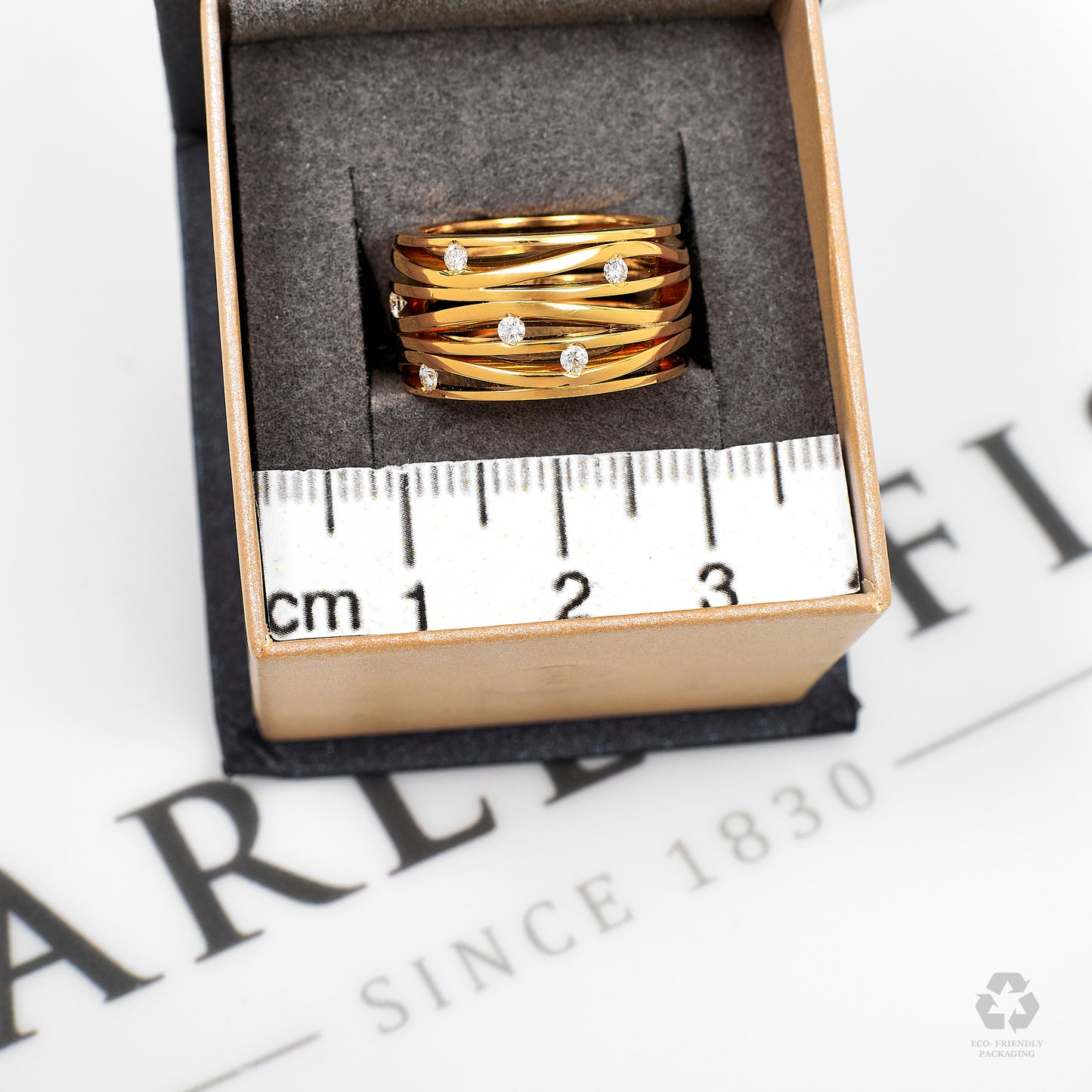 Pre-Owned 18ct Gold Diamond OMEGA Ladymatic Ring Size H