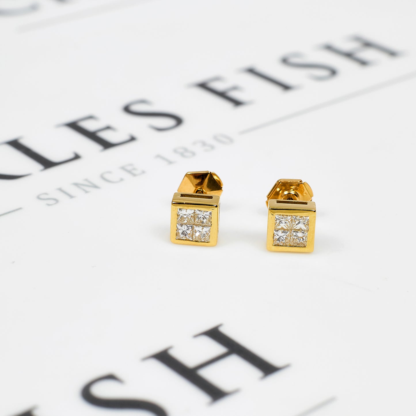 Pre-Owned 18ct Gold 4 Princess Cut Diamond Stud Earrings
