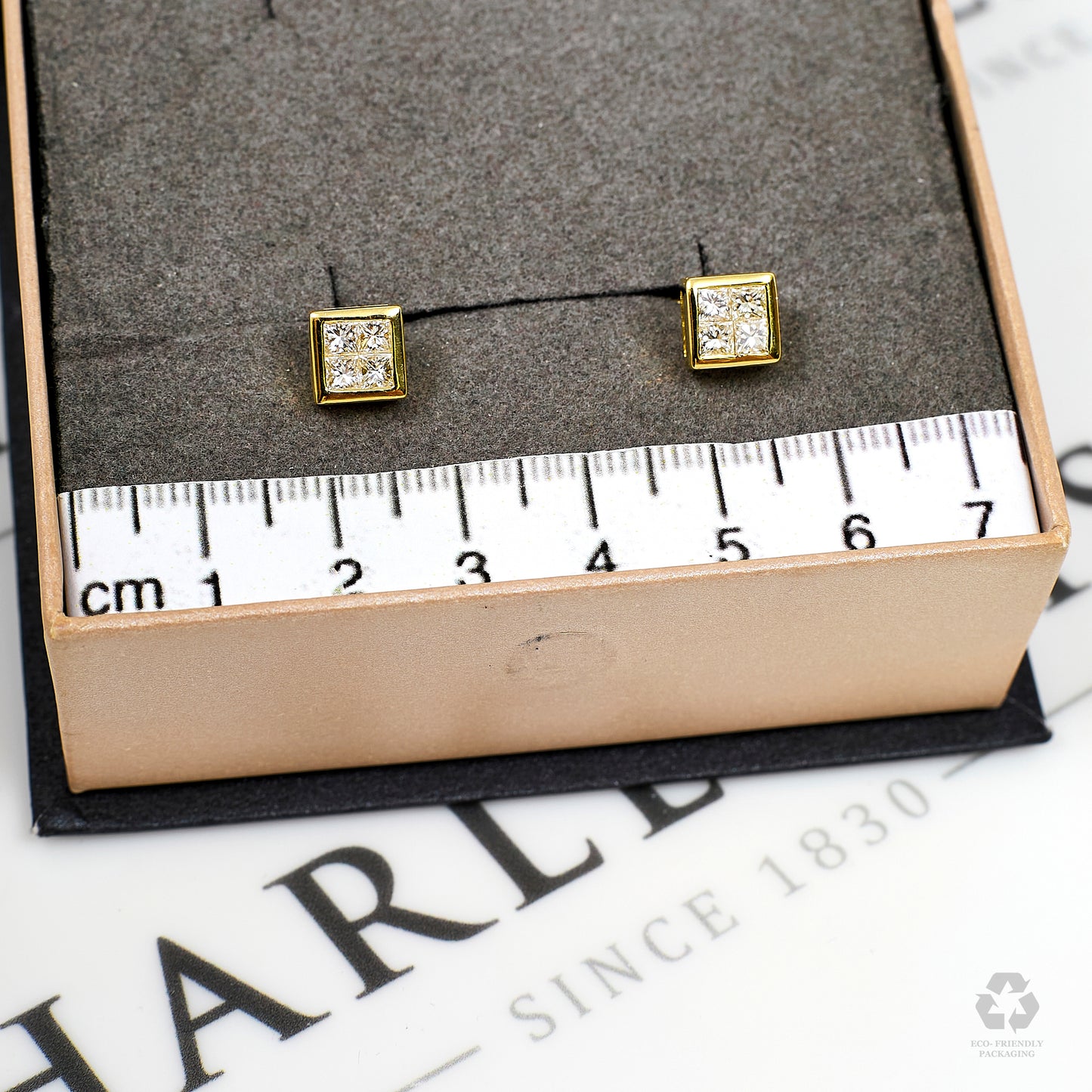 Pre-Owned 18ct Gold 4 Princess Cut Diamond Stud Earrings