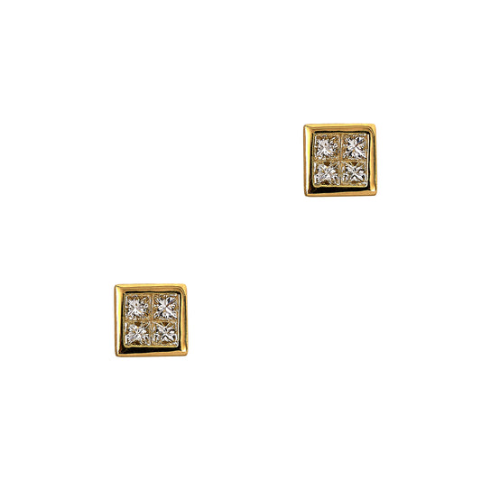 Pre-Owned 18ct Gold 4 Princess Cut Diamond Stud Earrings