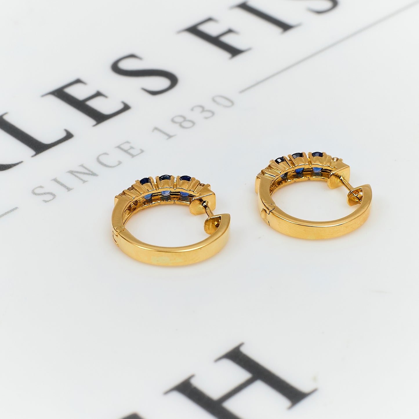 Pre-Owned 18ct Gold Sapphire & Diamond Hinged Hoop Earrings