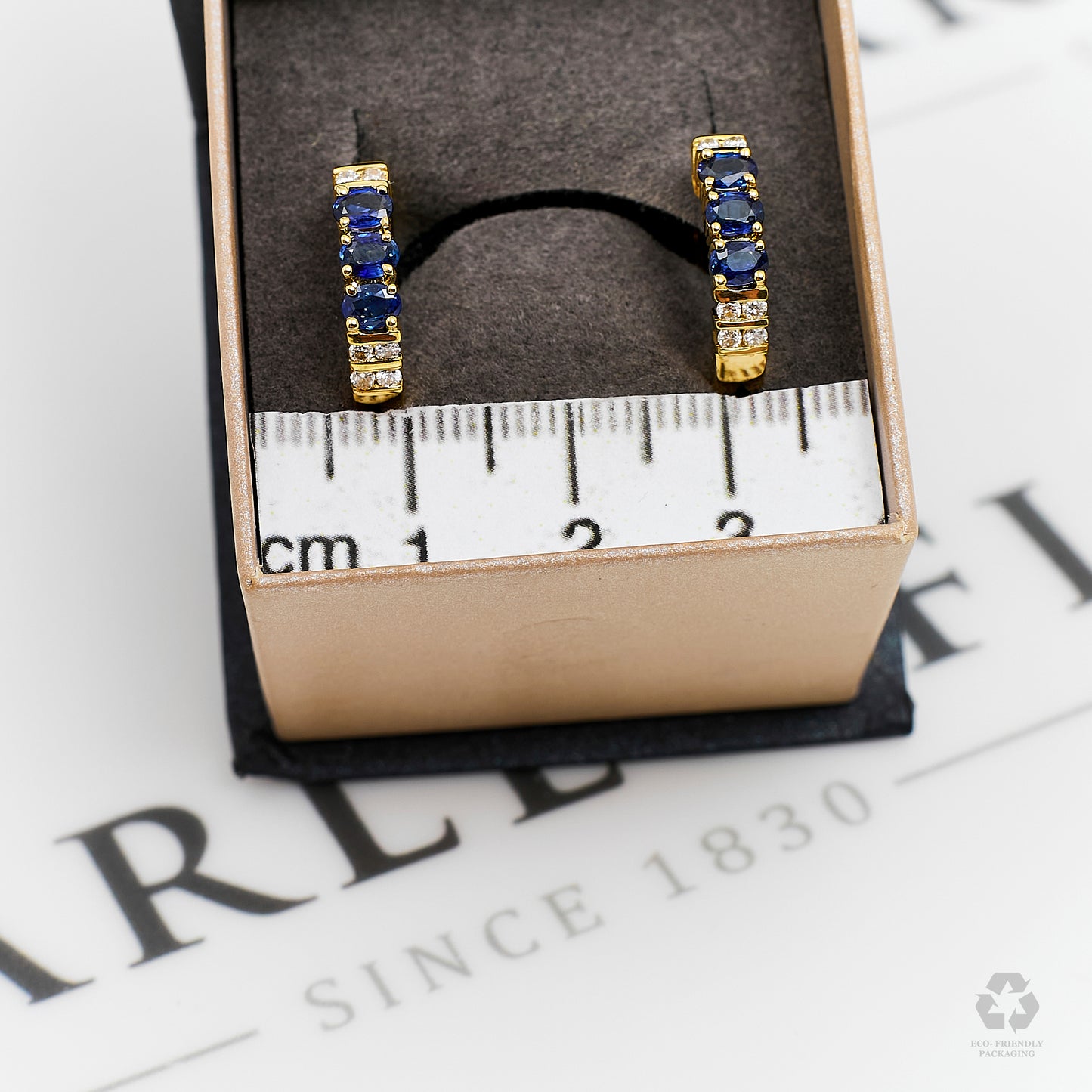Pre-Owned 18ct Gold Sapphire & Diamond Hinged Hoop Earrings