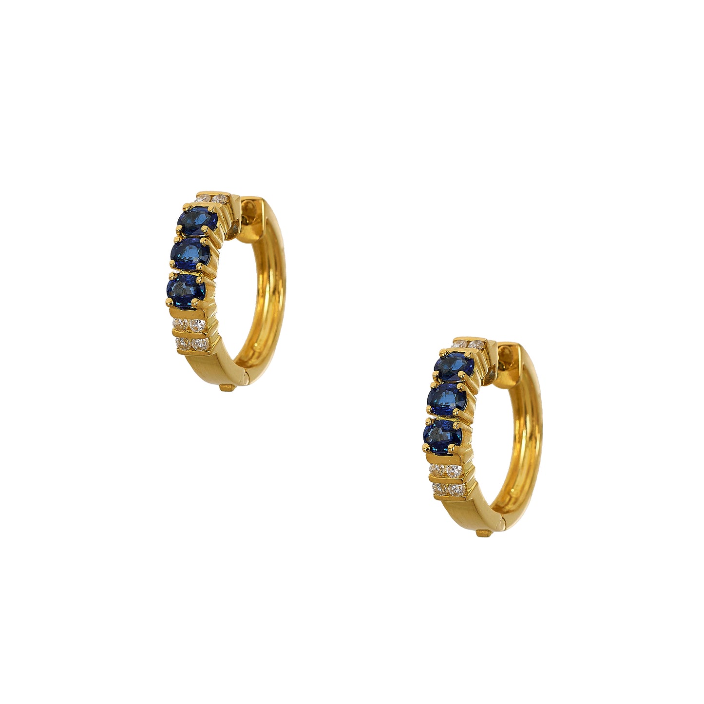 Pre-Owned 18ct Gold Sapphire & Diamond Hinged Hoop Earrings