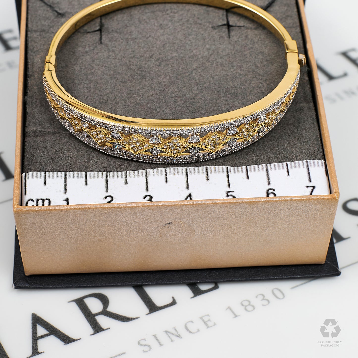 Pre-Owned 14ct Gold 2 Tone CZ Tapering Hinged Bangle