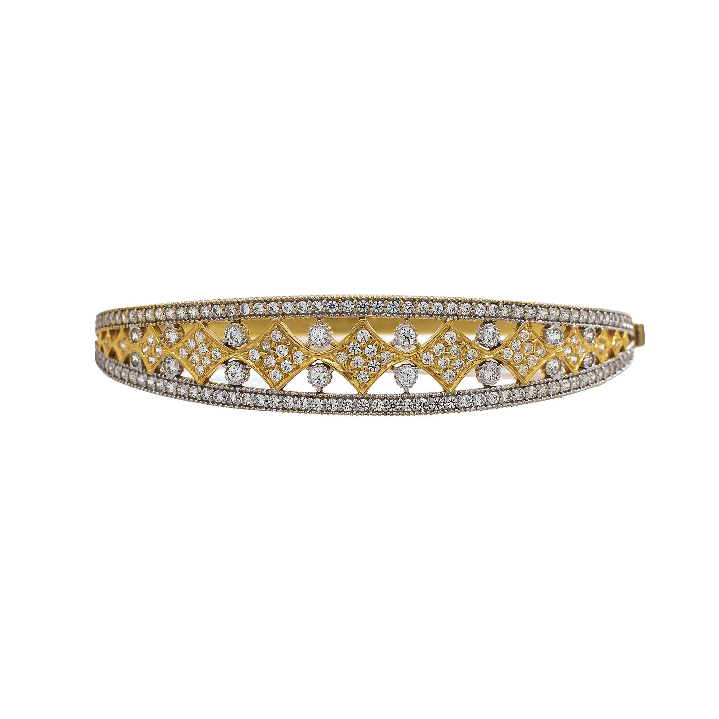 Pre-Owned 14ct Gold 2 Tone CZ Tapering Hinged Bangle