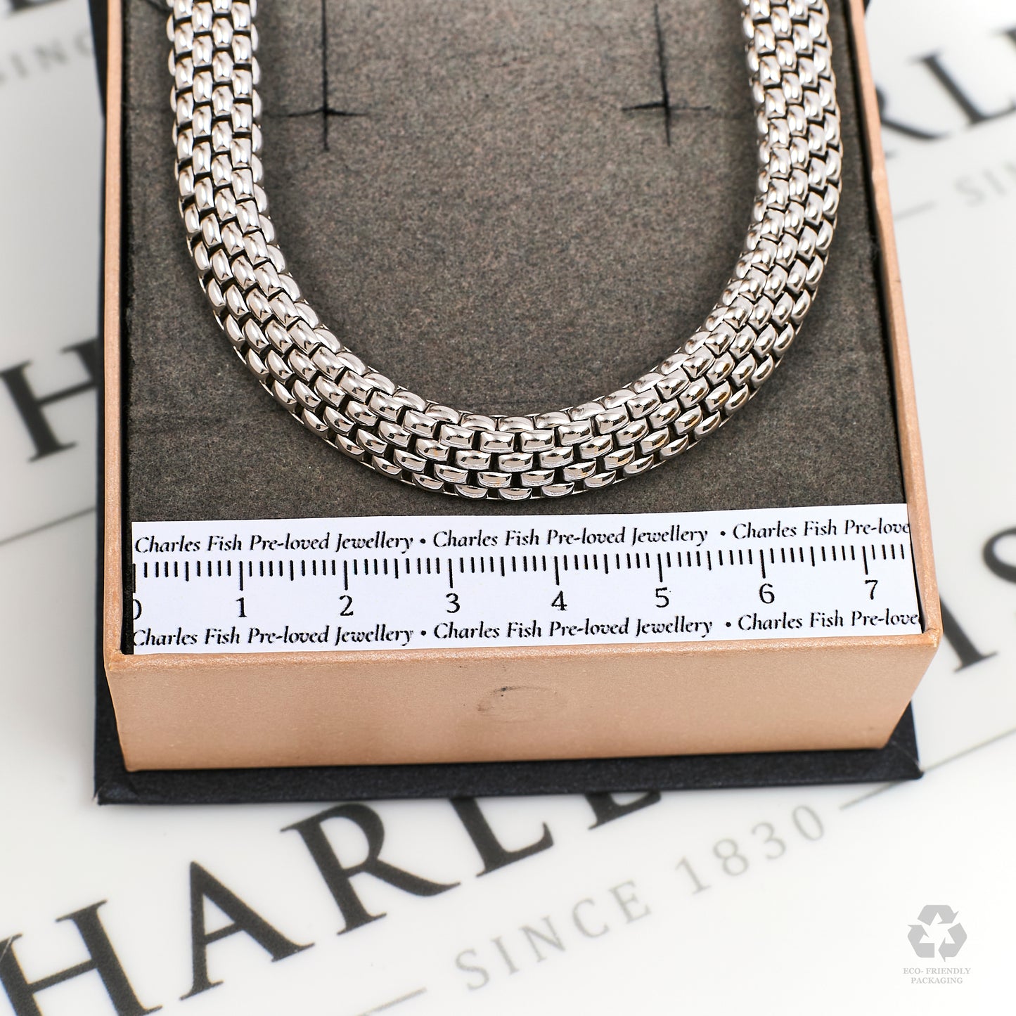Pre-Owned 18ct White Gold Brick Design Bracelet 7.5 Inch