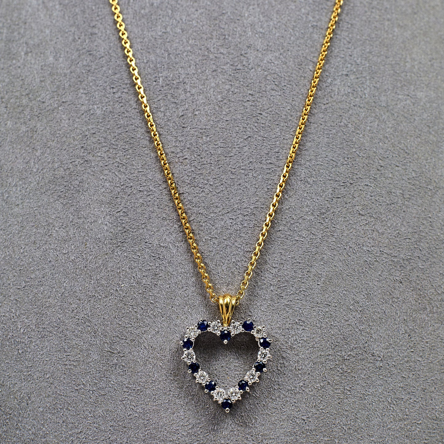 Pre-Owned 18ct Gold Sapphire & Diamond Heart Pendant & Chain