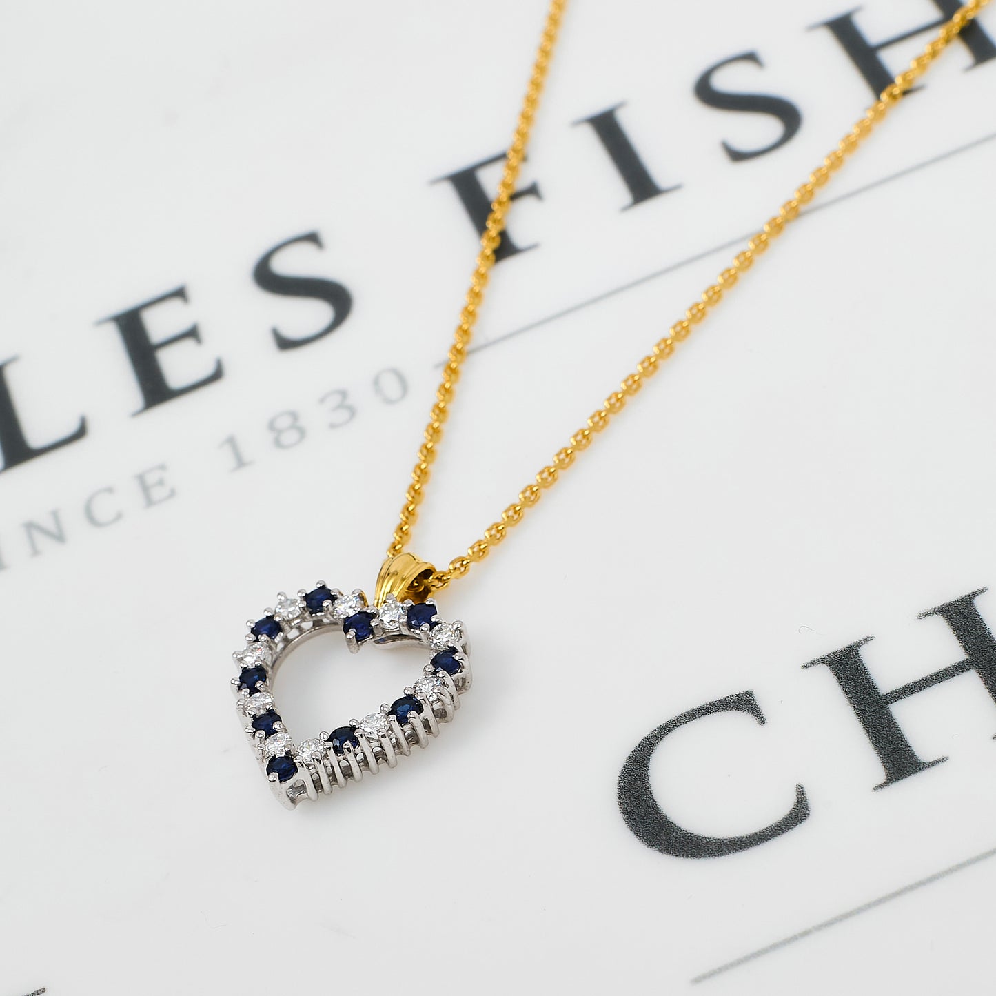 Pre-Owned 18ct Gold Sapphire & Diamond Heart Pendant & Chain