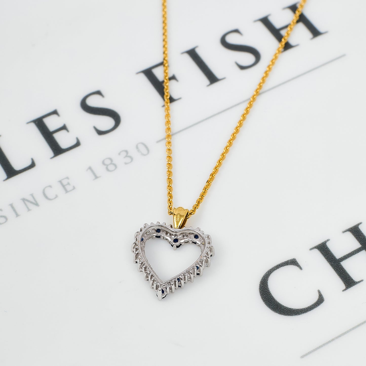 Pre-Owned 18ct Gold Sapphire & Diamond Heart Pendant & Chain