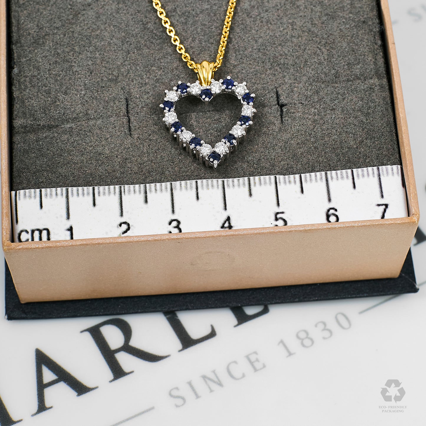Pre-Owned 18ct Gold Sapphire & Diamond Heart Pendant & Chain