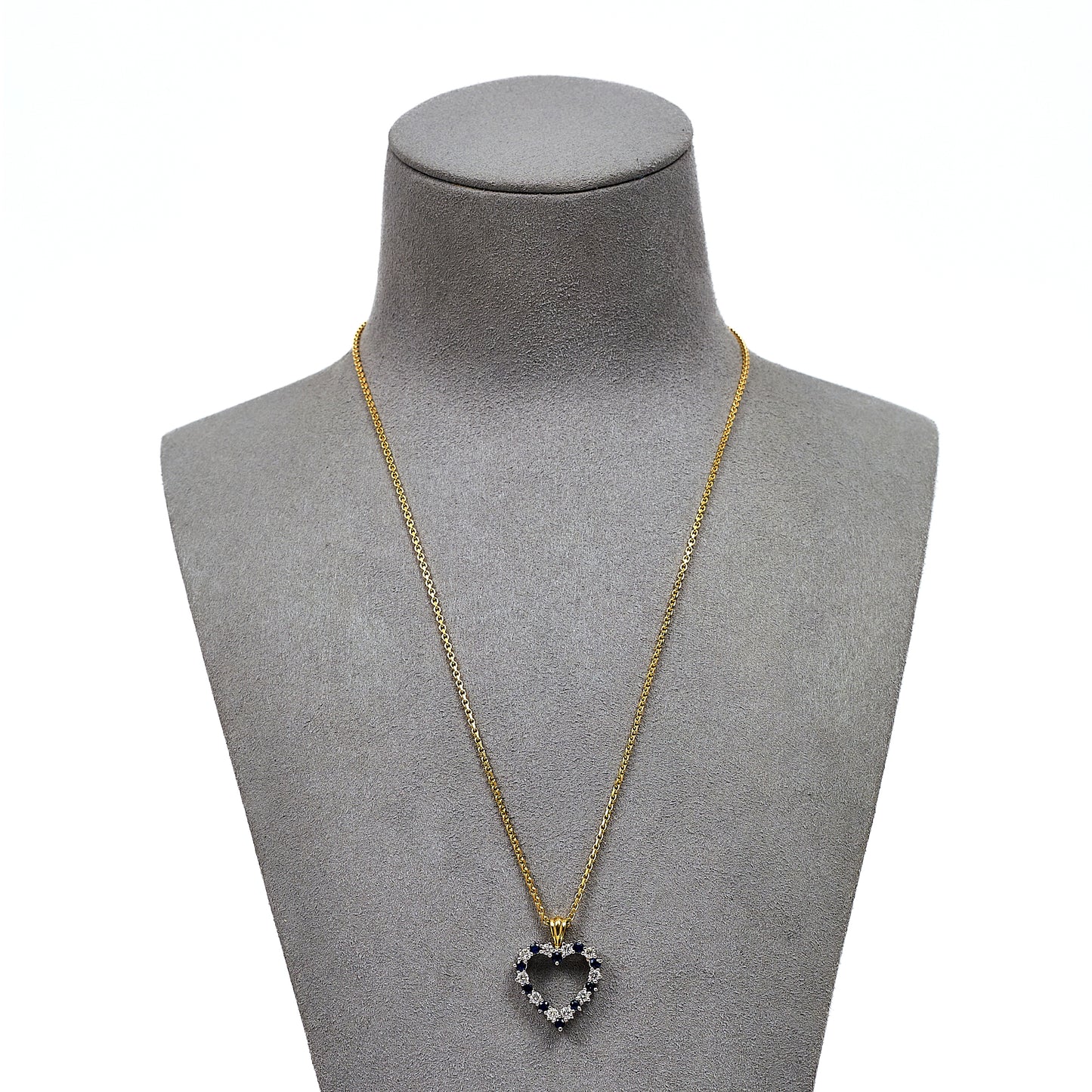 Pre-Owned 18ct Gold Sapphire & Diamond Heart Pendant & Chain