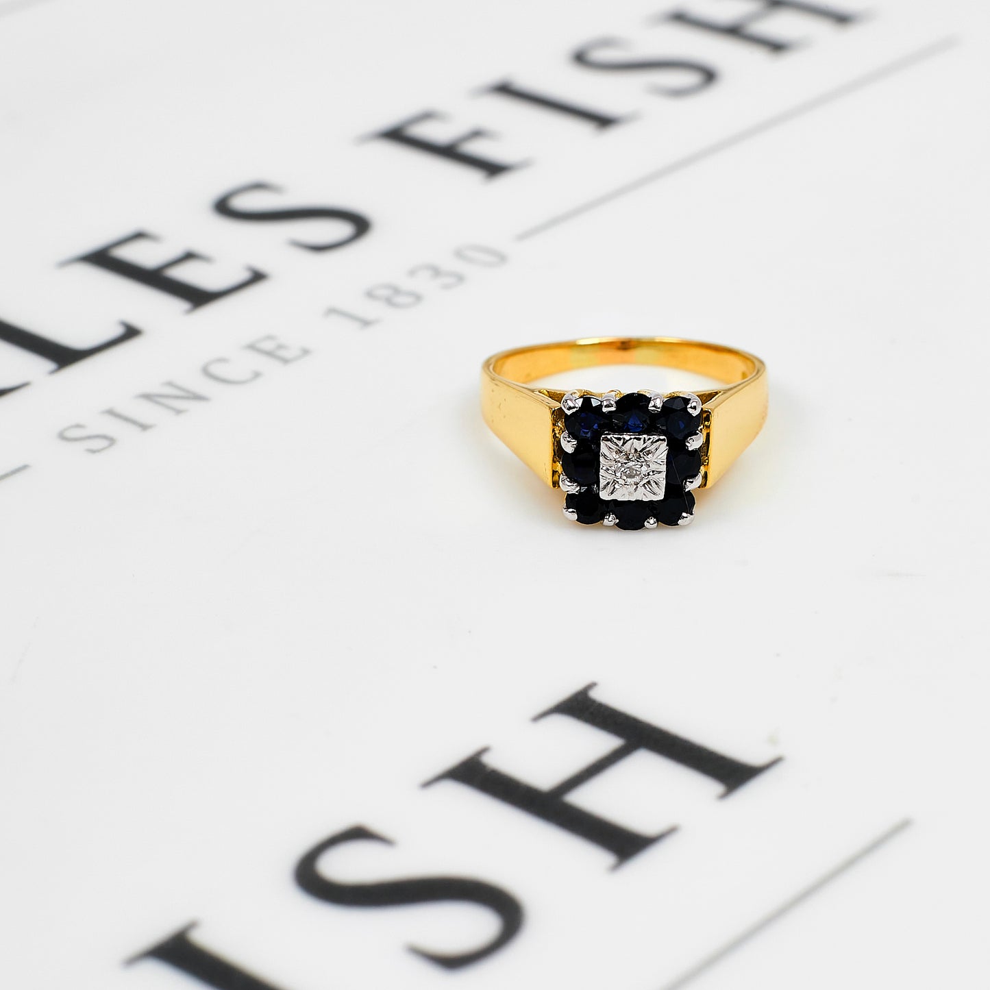 Pre-Owned 18ct Gold Diamond & Sapphire Square Cluster Ring