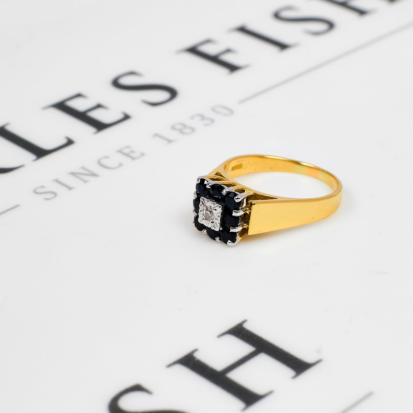 Pre-Owned 18ct Gold Diamond & Sapphire Square Cluster Ring