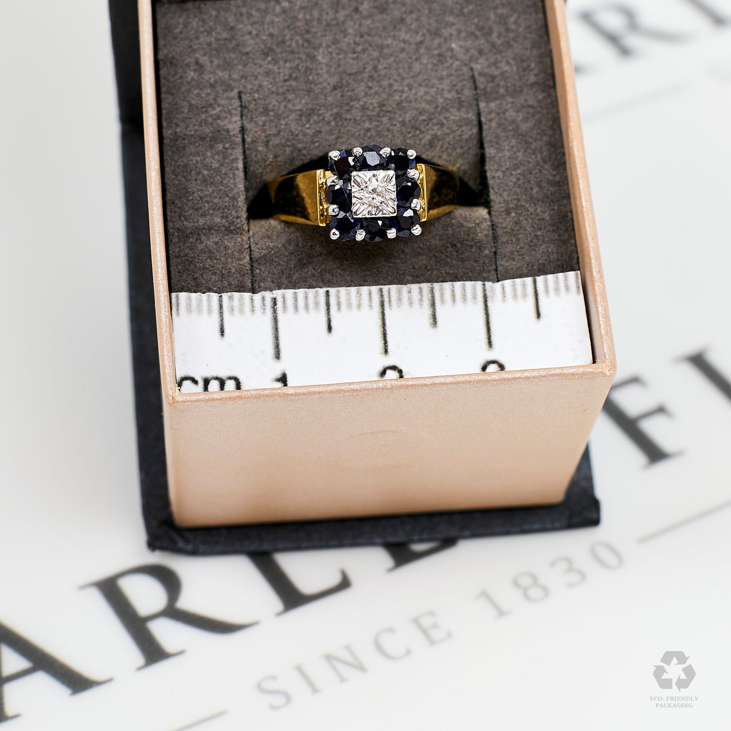 Pre-Owned 18ct Gold Diamond & Sapphire Square Cluster Ring