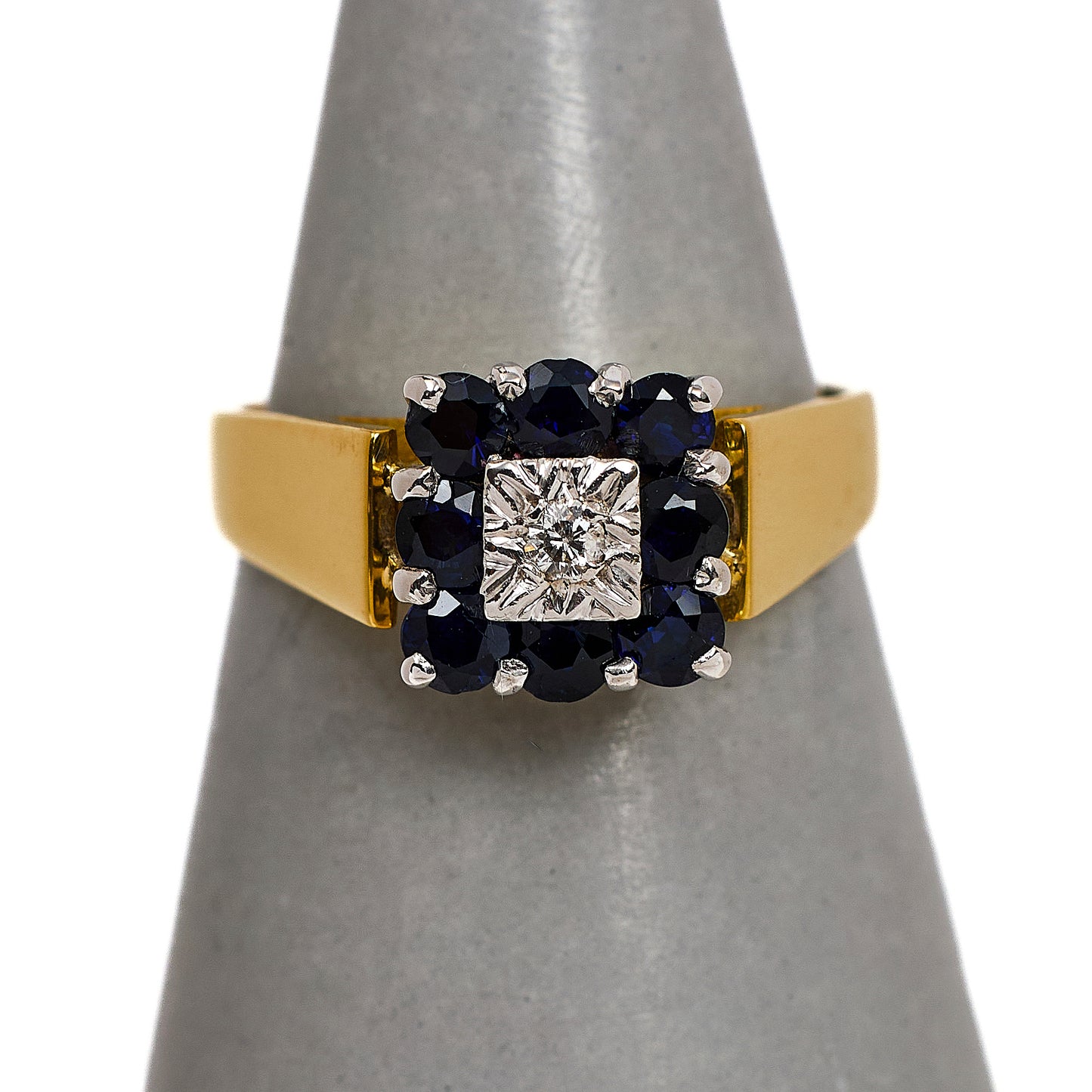 Pre-Owned 18ct Gold Diamond & Sapphire Square Cluster Ring