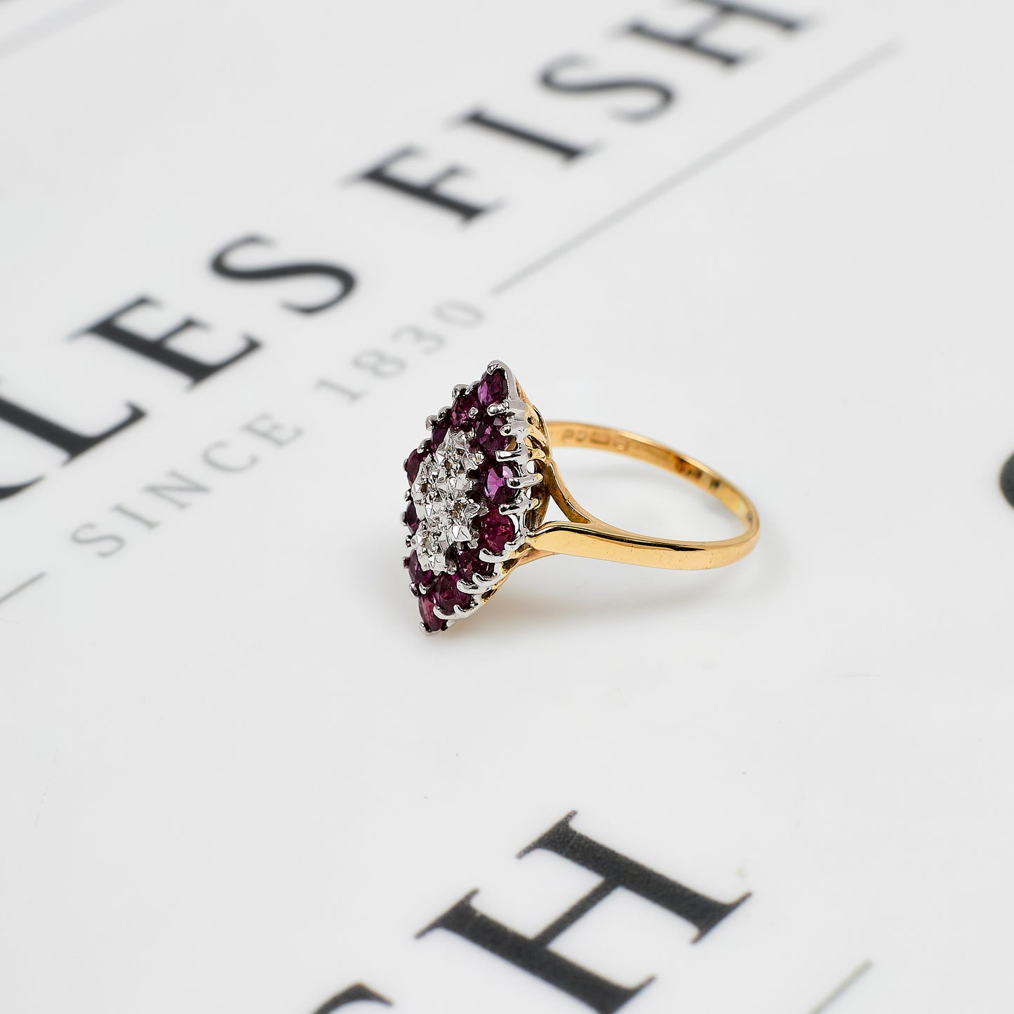 Pre-Owned 9ct Gold Diamond & Ruby Ellipse Cluster Ring