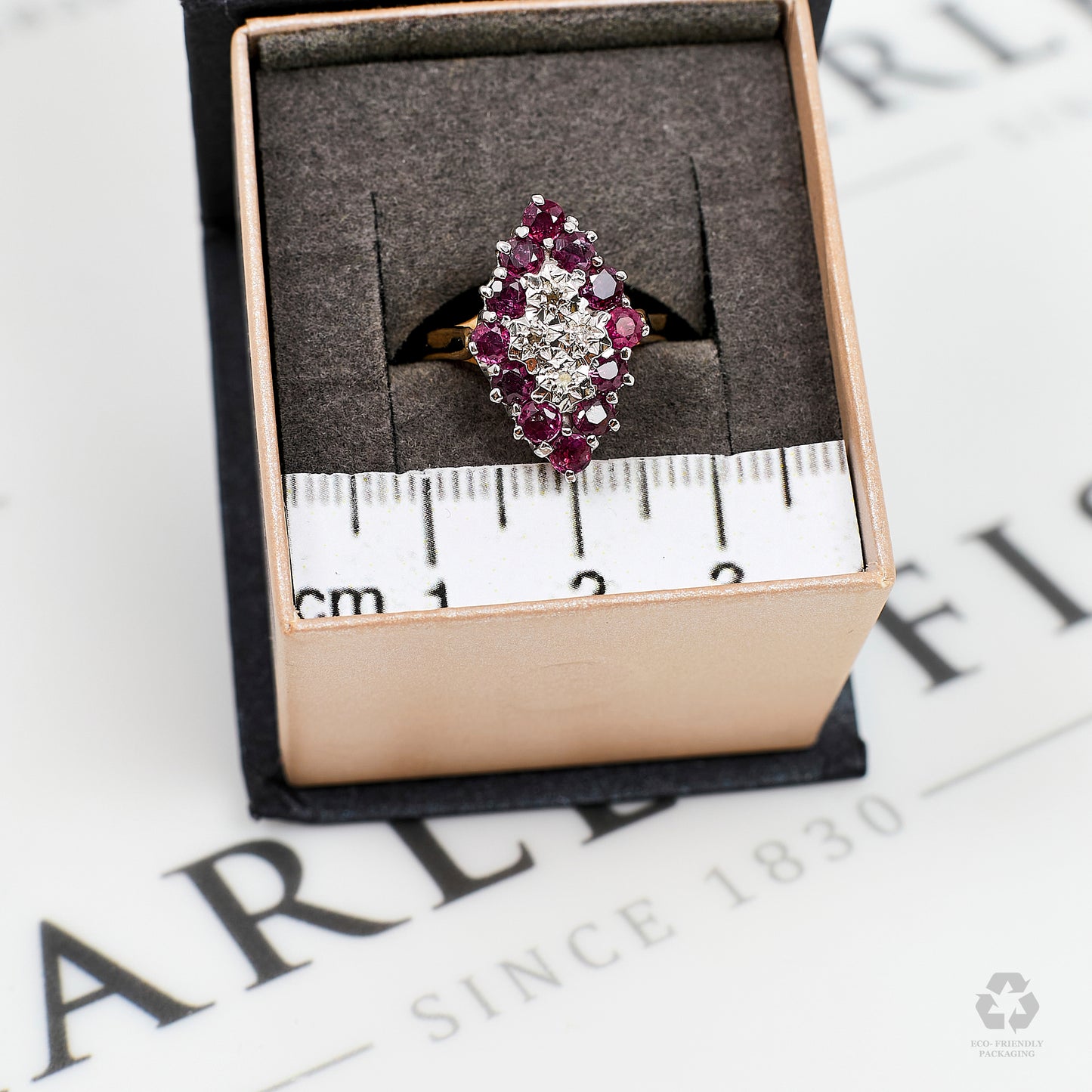 Pre-Owned 9ct Gold Diamond & Ruby Ellipse Cluster Ring