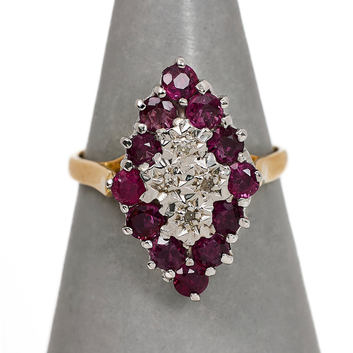 Pre-Owned 9ct Gold Diamond & Ruby Ellipse Cluster Ring