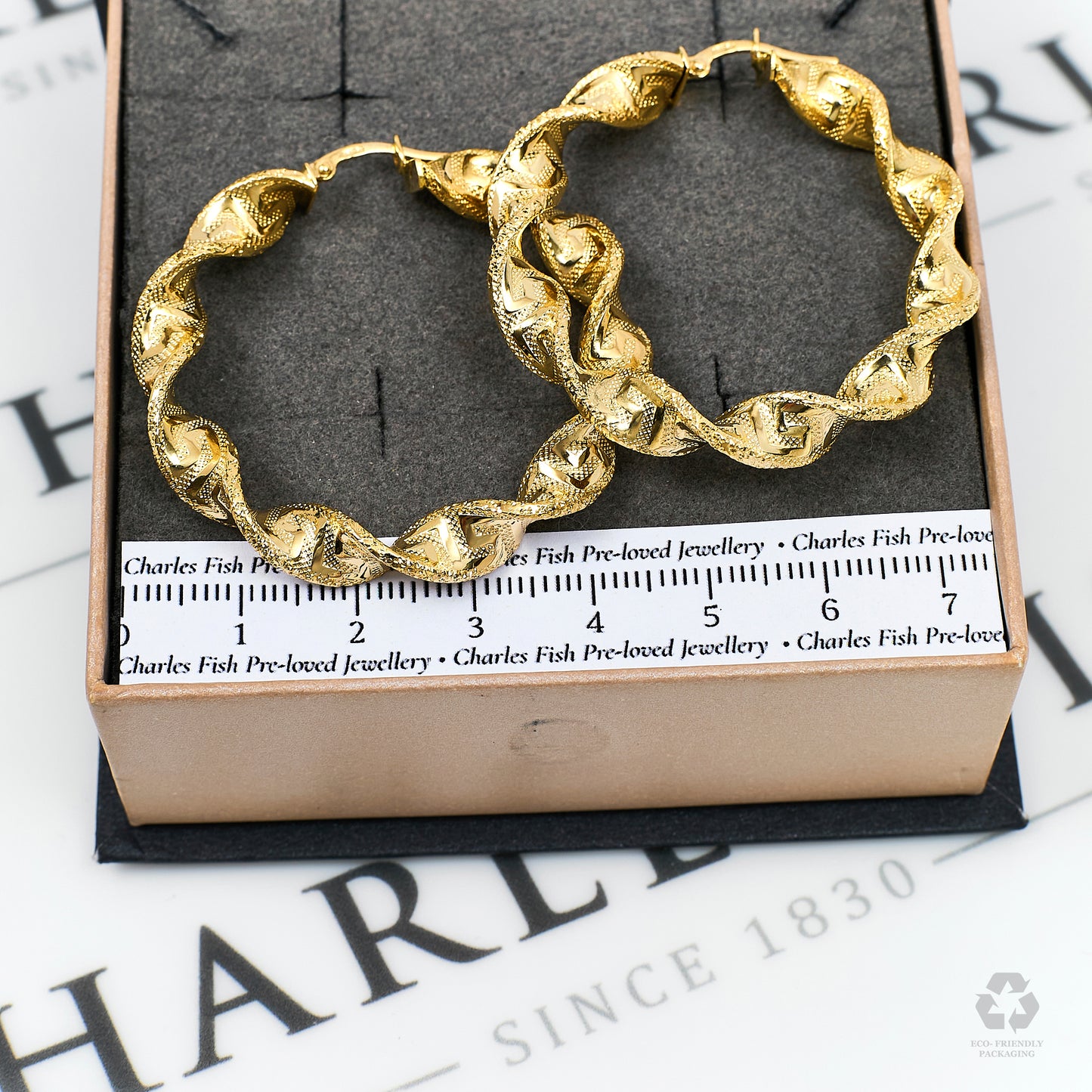 Pre-Owned 18ct Gold Greek Key Twist Creole Hoop Earrings