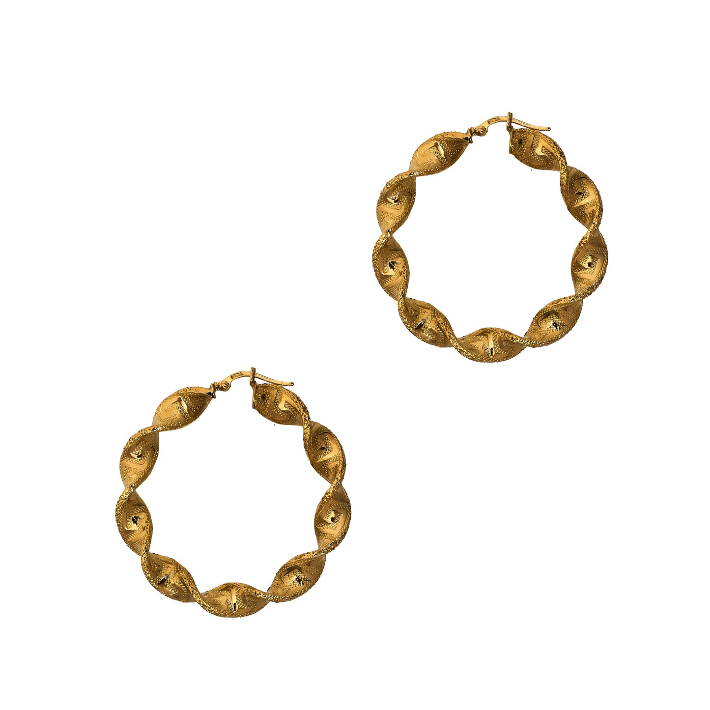 Pre-Owned 18ct Gold Greek Key Twist Creole Hoop Earrings