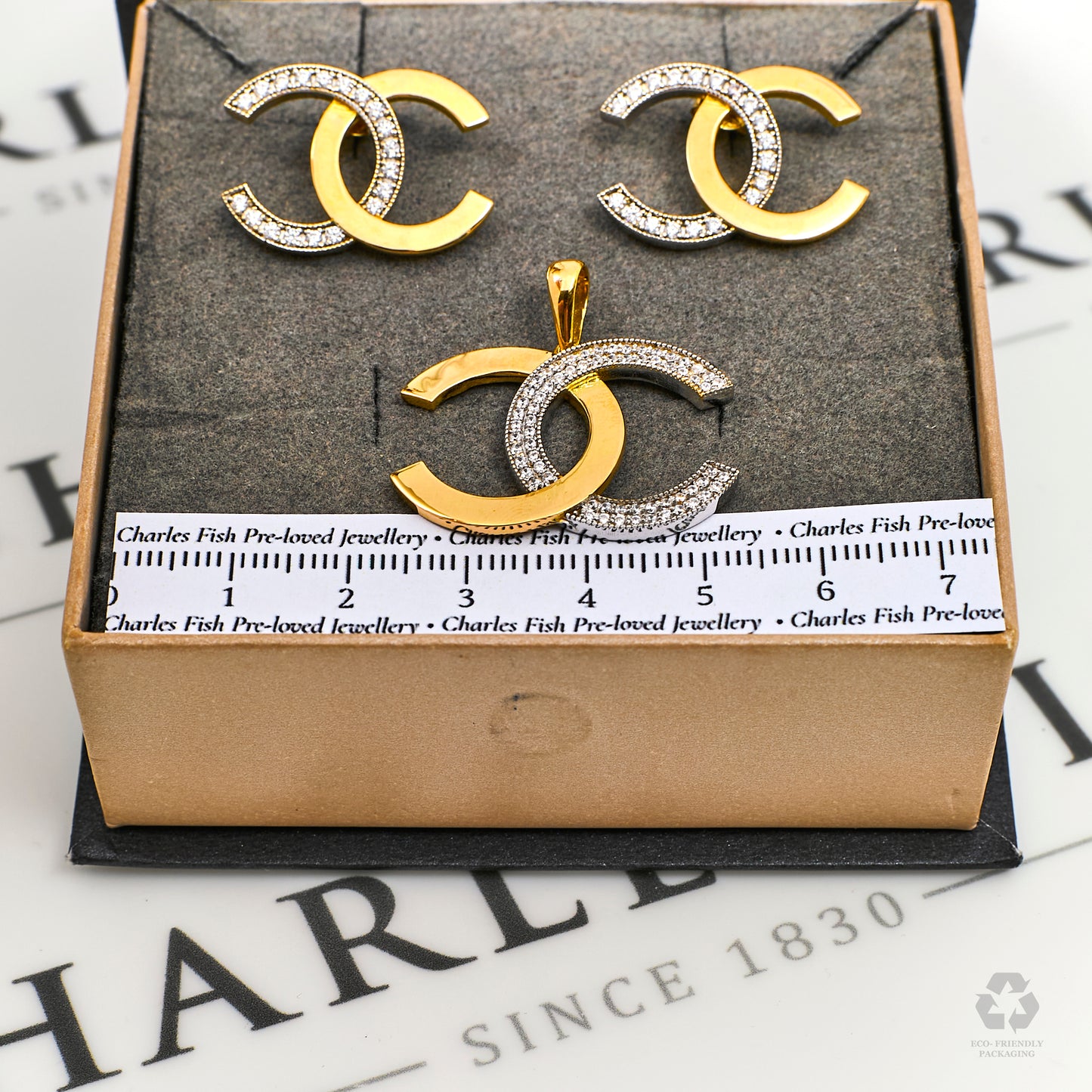 Pre-Owned 18ct Gold 2 Tone CZ Interlocking C Jewellery SET
