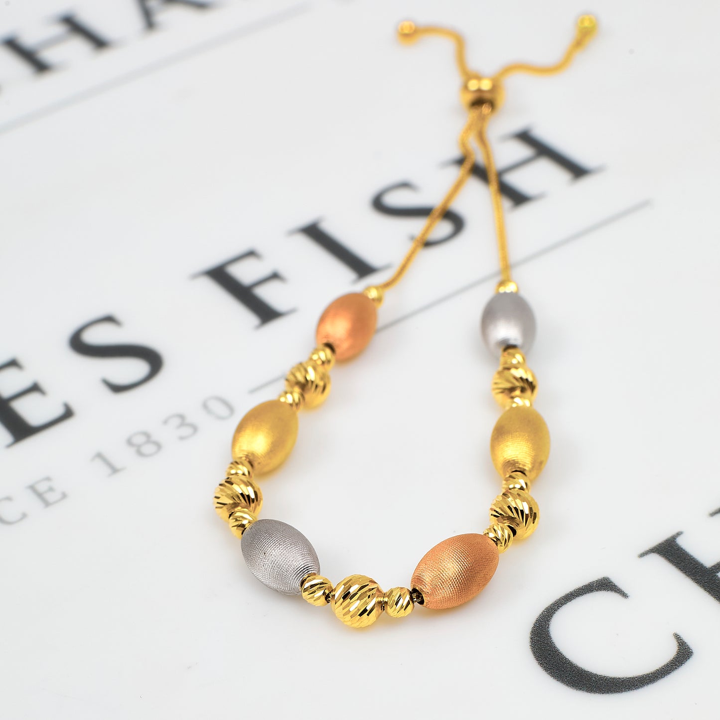 Pre-Owned 18ct Gold Tricolor Bead Pull Through Bracelet
