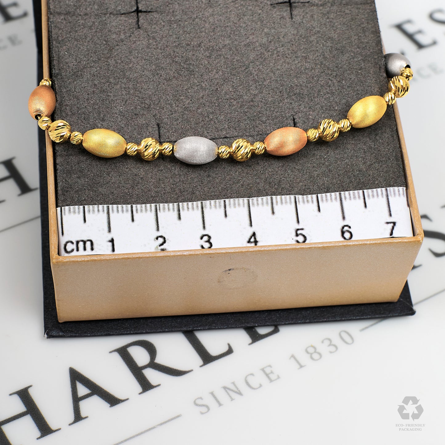 Pre-Owned 18ct Gold Tricolor Bead Pull Through Bracelet