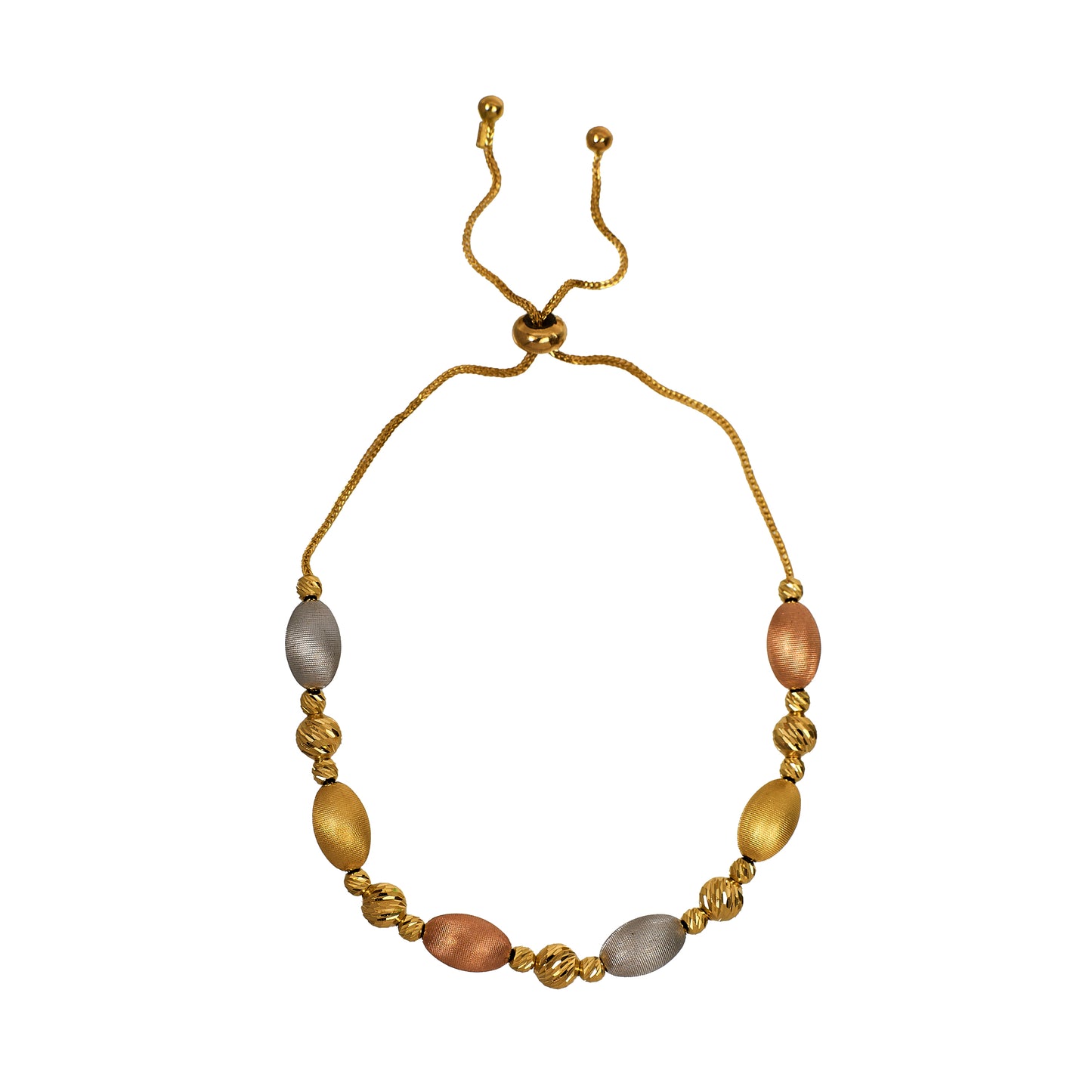 Pre-Owned 18ct Gold Tricolor Bead Pull Through Bracelet