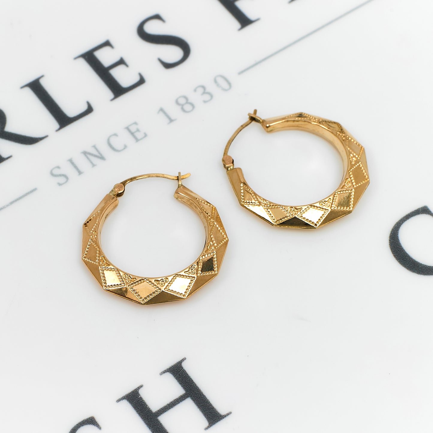 Pre-Owned 9ct Gold Octagon Shape Creole Hoop Earrings