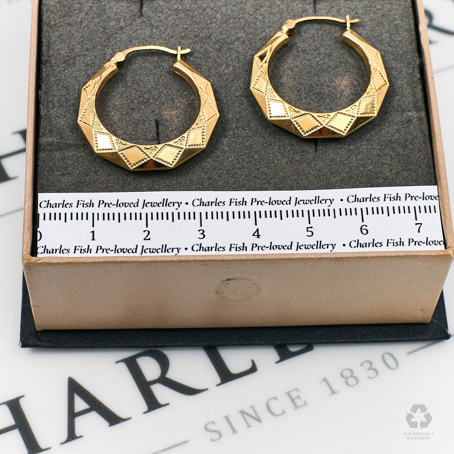 Pre-Owned 9ct Gold Octagon Shape Creole Hoop Earrings