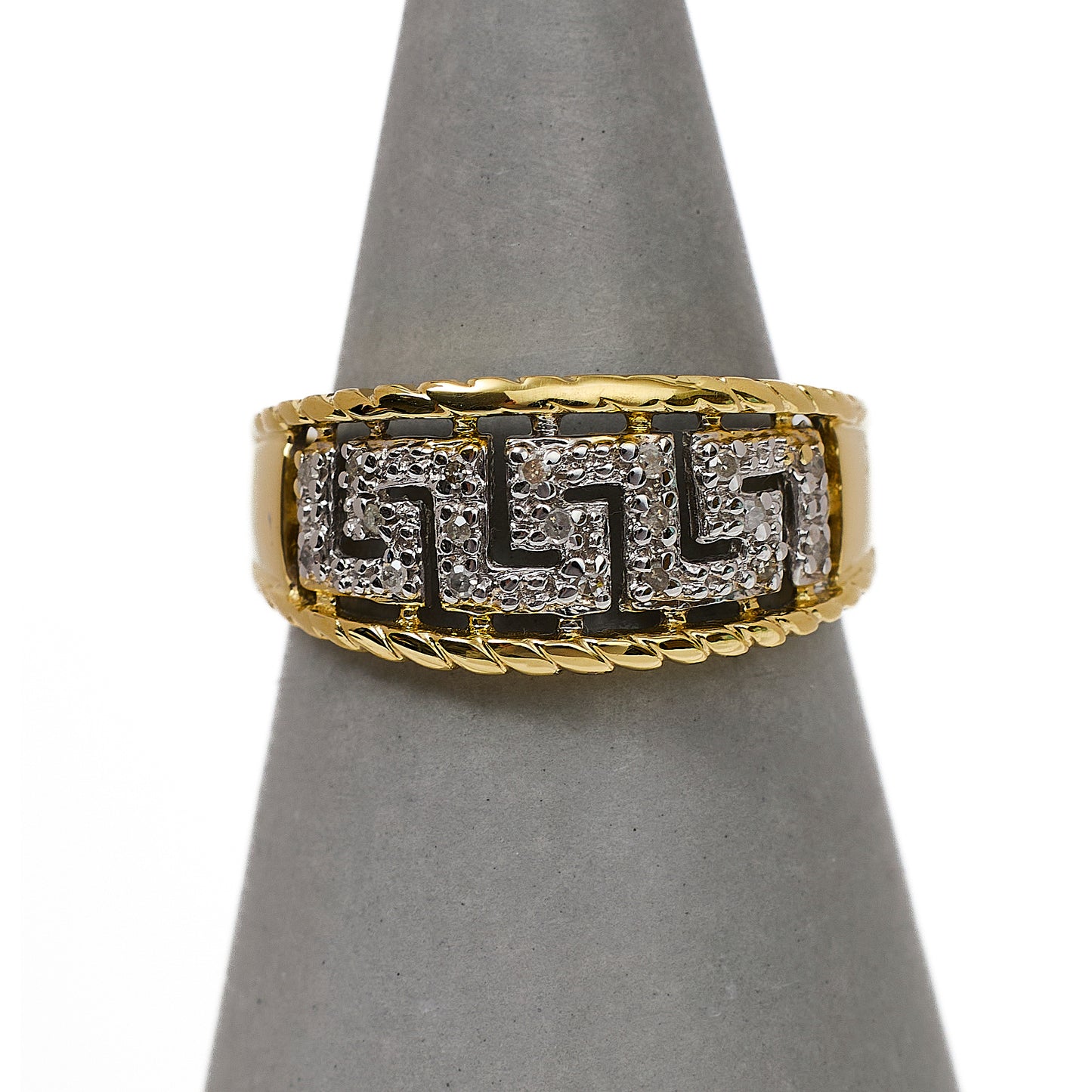 Pre-Owned 9ct Gold Diamond Greek Key Design Ring Size P