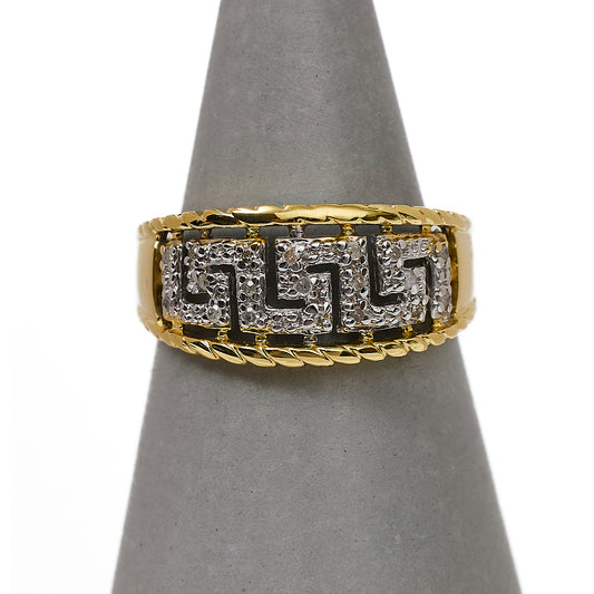 Pre-Owned 9ct Gold Diamond Greek Key Design Ring Size P