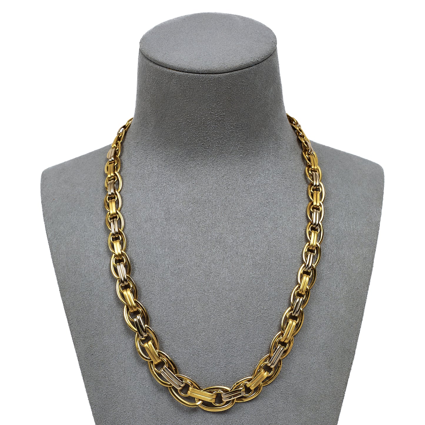 Pre-Owned 18ct Gold 2 Tone Mixed Link Tapering Chain Necklace