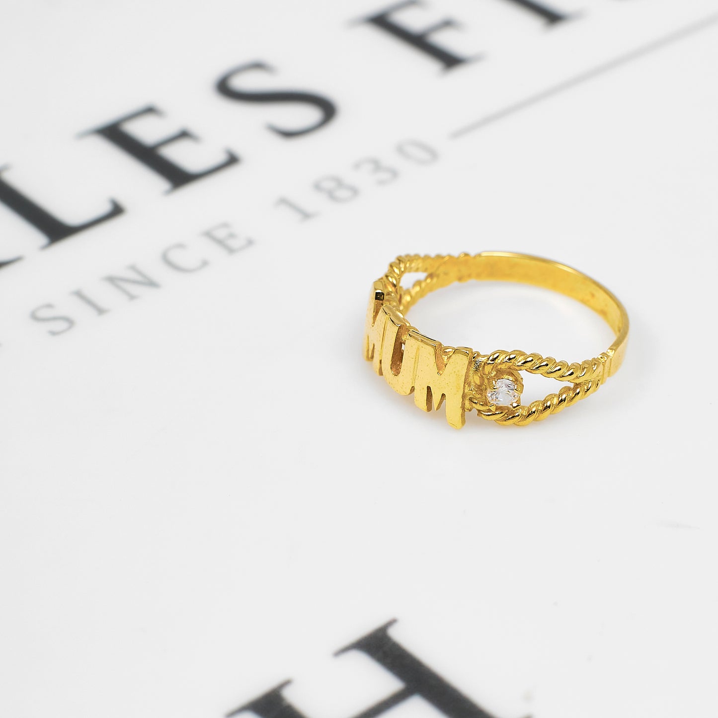 Pre-Owned 9ct Gold CZ MUM Cherish Ring Size O