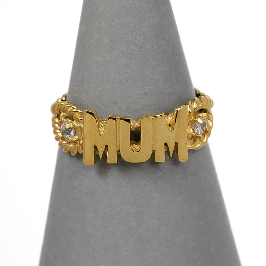 Pre-Owned 9ct Gold CZ MUM Cherish Ring Size O