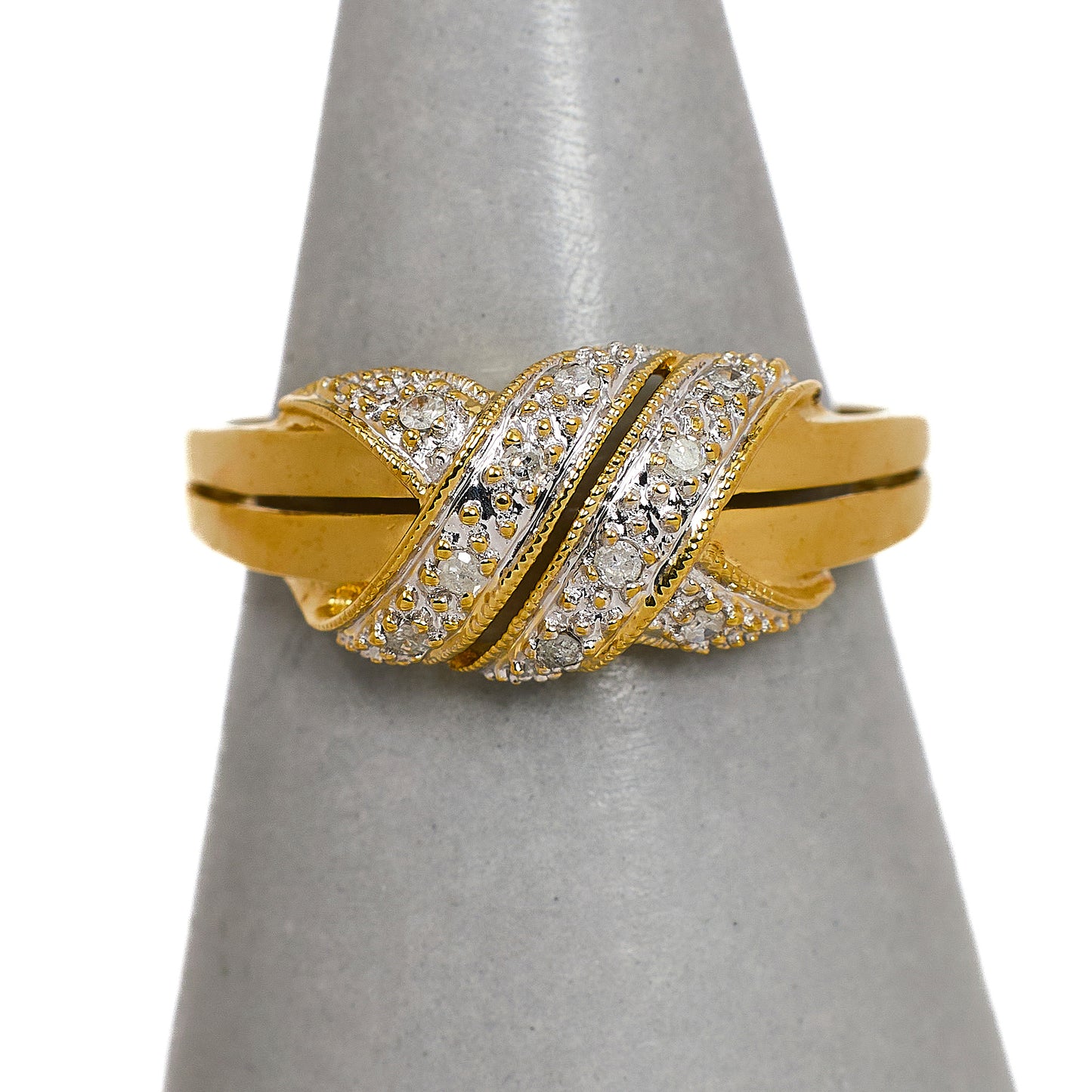 Pre-Owned 9ct Gold Diamond Twist Design Ring Size O